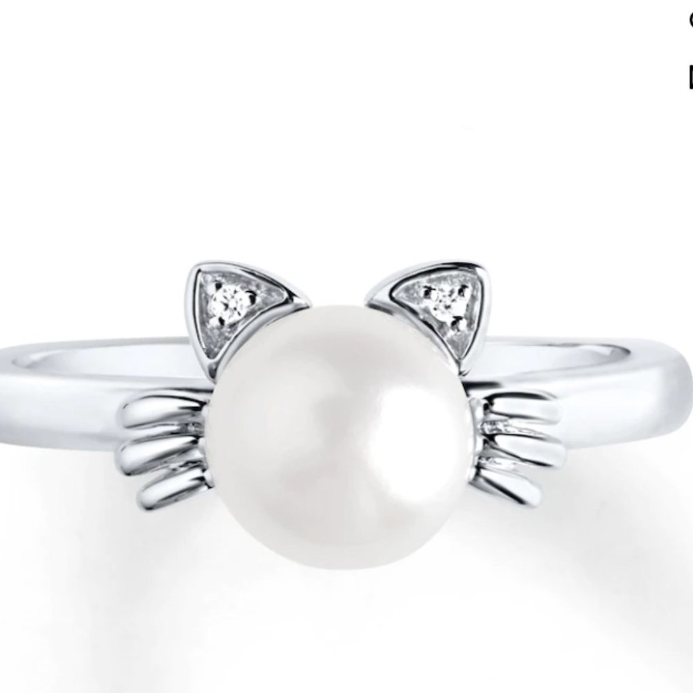 Kitty Ring Cultured Pearl Sterling Silver Size 8.5
